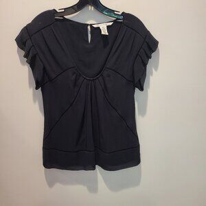 Women's Diane von Furstenberg Black Deep V- Neck Silk Blouse  - size 6
